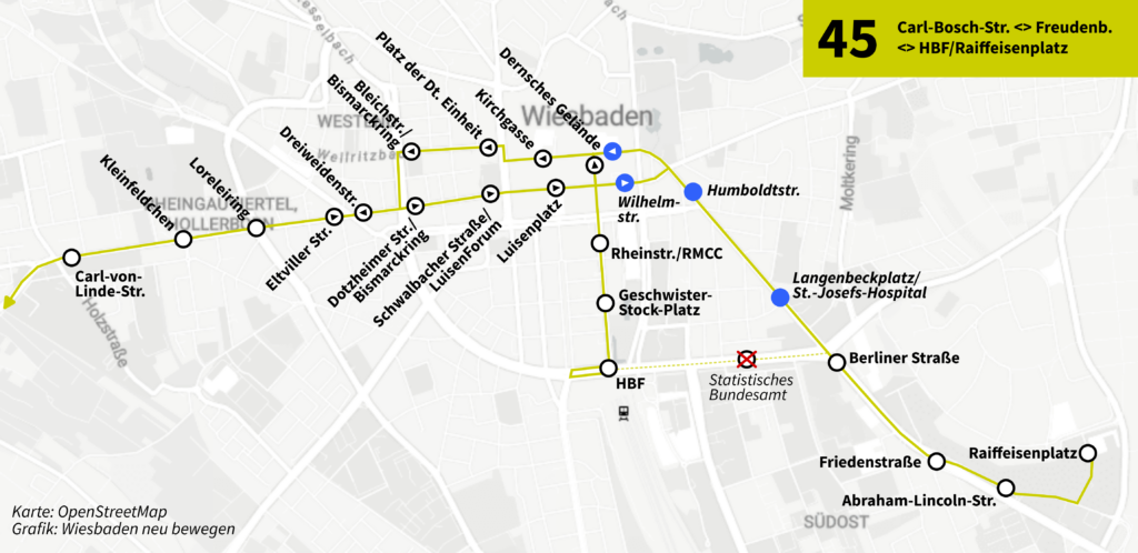 Karte über Umleitungsverkehr für Linie 45 wegen Wasserrohrbruch 1. Ring